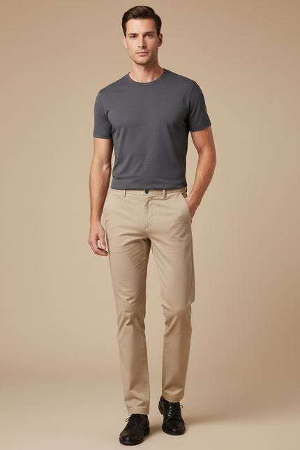 Pantalon Beige Chino Homme Slim Fit Décontracté - Gabardine
