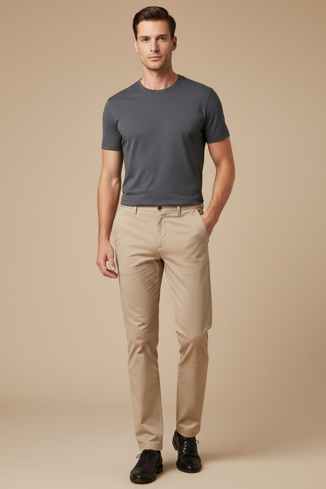 Pantalon Beige Chino Homme Slim Fit Décontracté - Gabardine