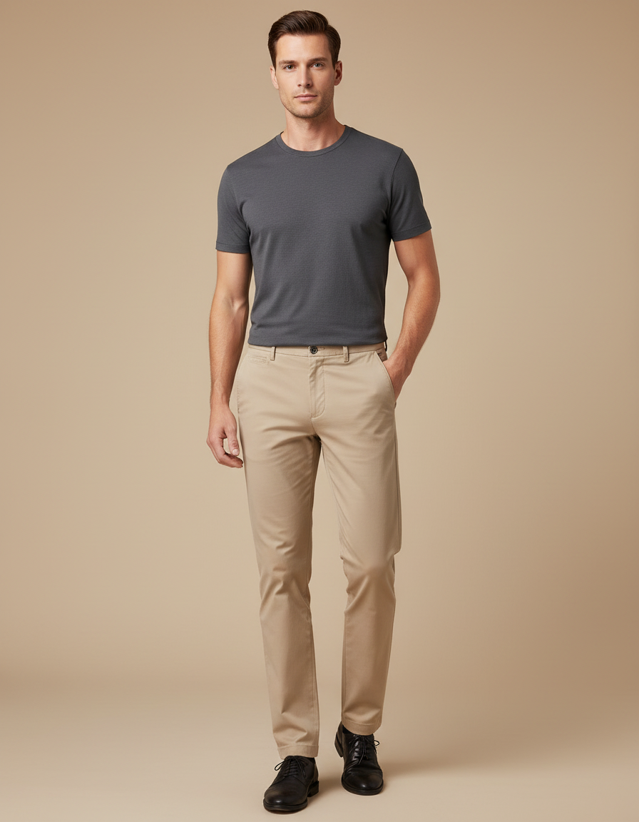 Pantalon Beige Chino Homme Slim Fit Décontracté - Gabardine