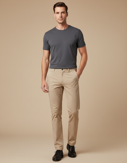 Pantalon Beige Chino Homme Slim Fit Décontracté - Gabardine