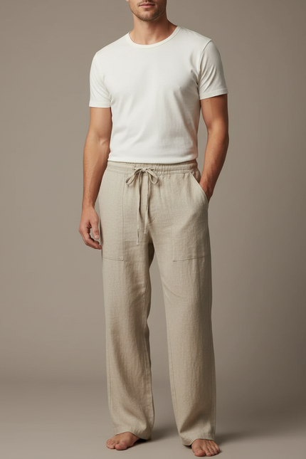 Pantalon En Lin Beige Pour Homme