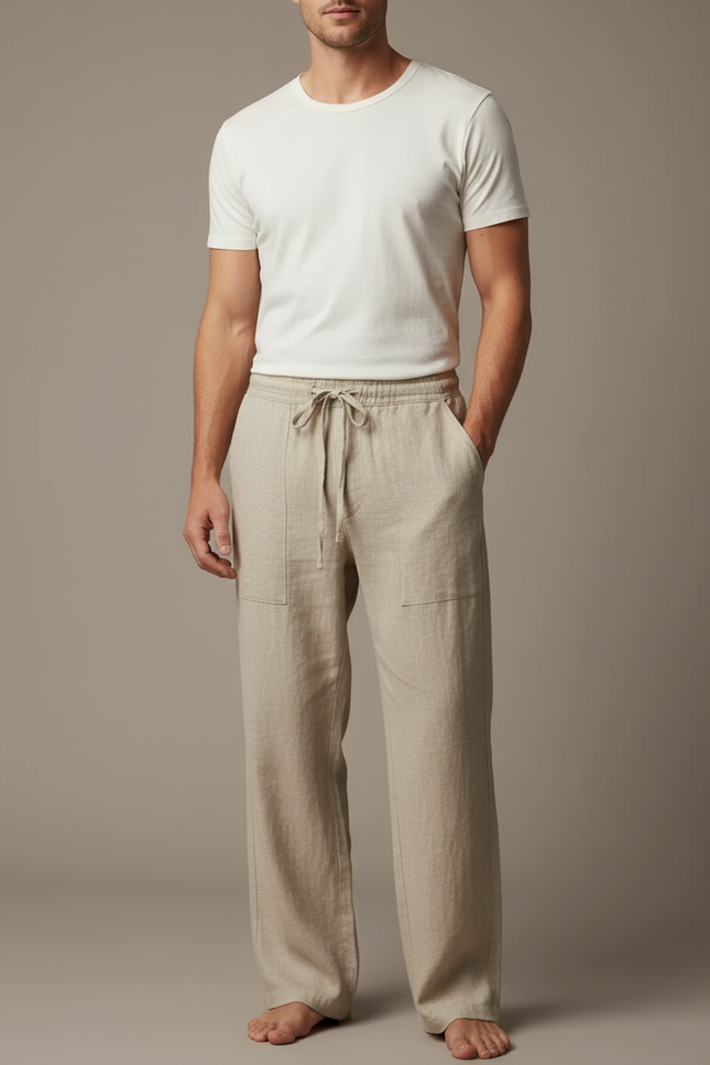 Pantalon En Lin Beige Pour Homme