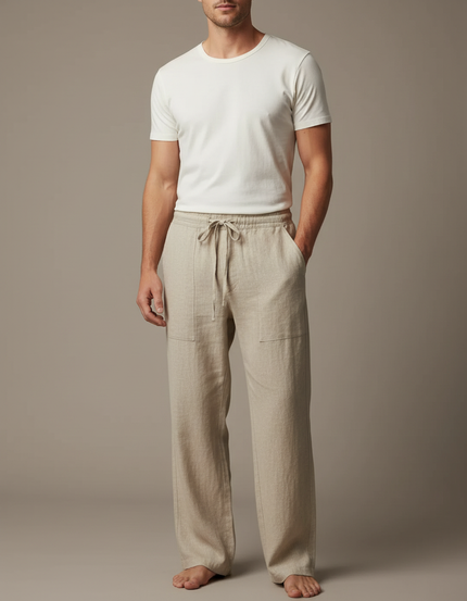 Pantalon En Lin Beige Pour Homme