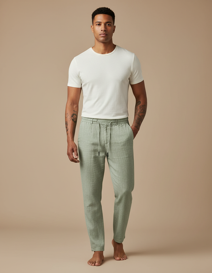 Pantalon Beige Lin Décontracté Ample Homme - Vert