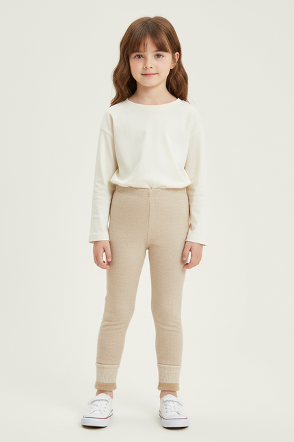 Pantalon Beige Côtelé Doublé Polaire Enfant - Cordé