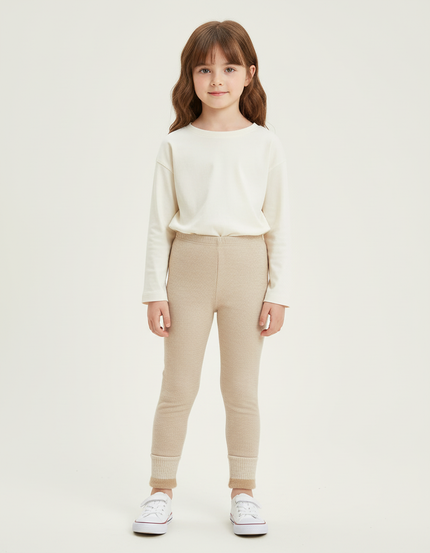 Pantalon Beige Côtelé Doublé Polaire Enfant - Cordé
