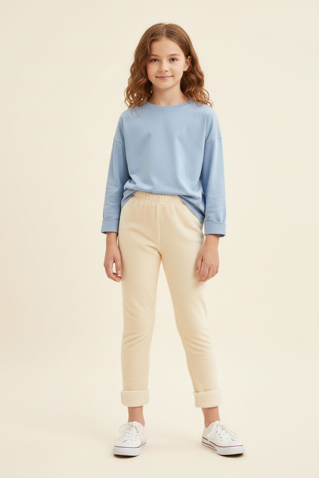 Pantalon Beige Molletonné Imprimé Confortable Enfant