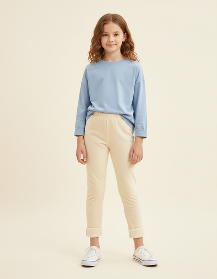 Pantalon Beige Molletonné Imprimé Confortable Enfant