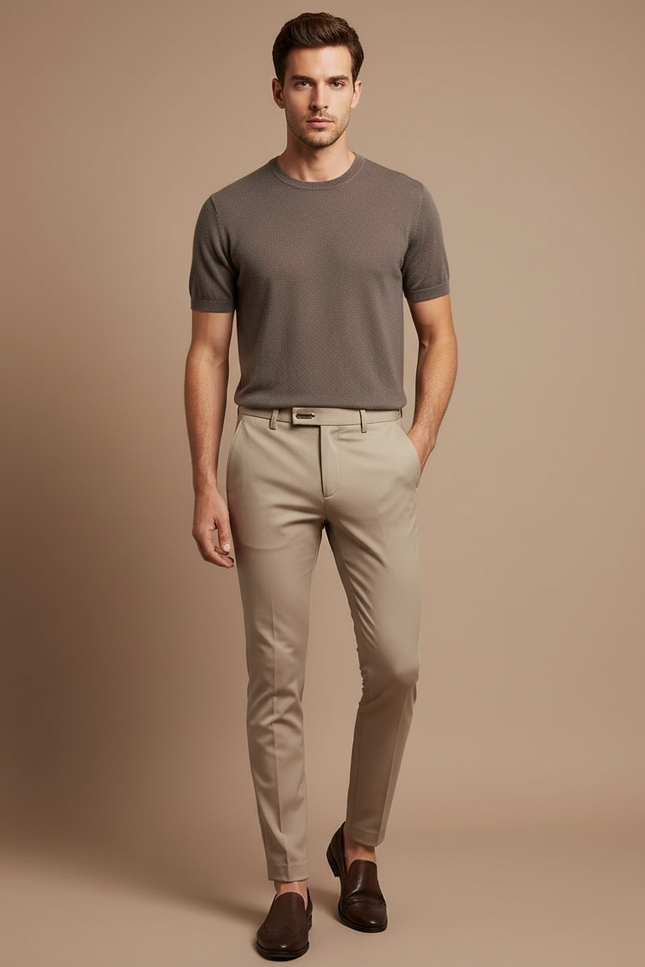 Pantalon Beige Homme Slim - Gabardine