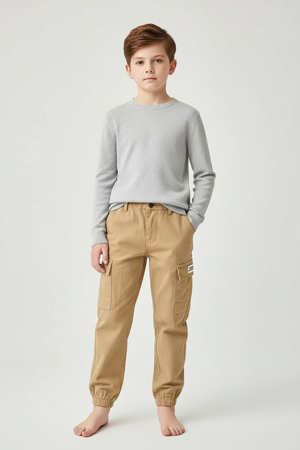 Pantalon Beige Cargo Coton Décontracté Enfant