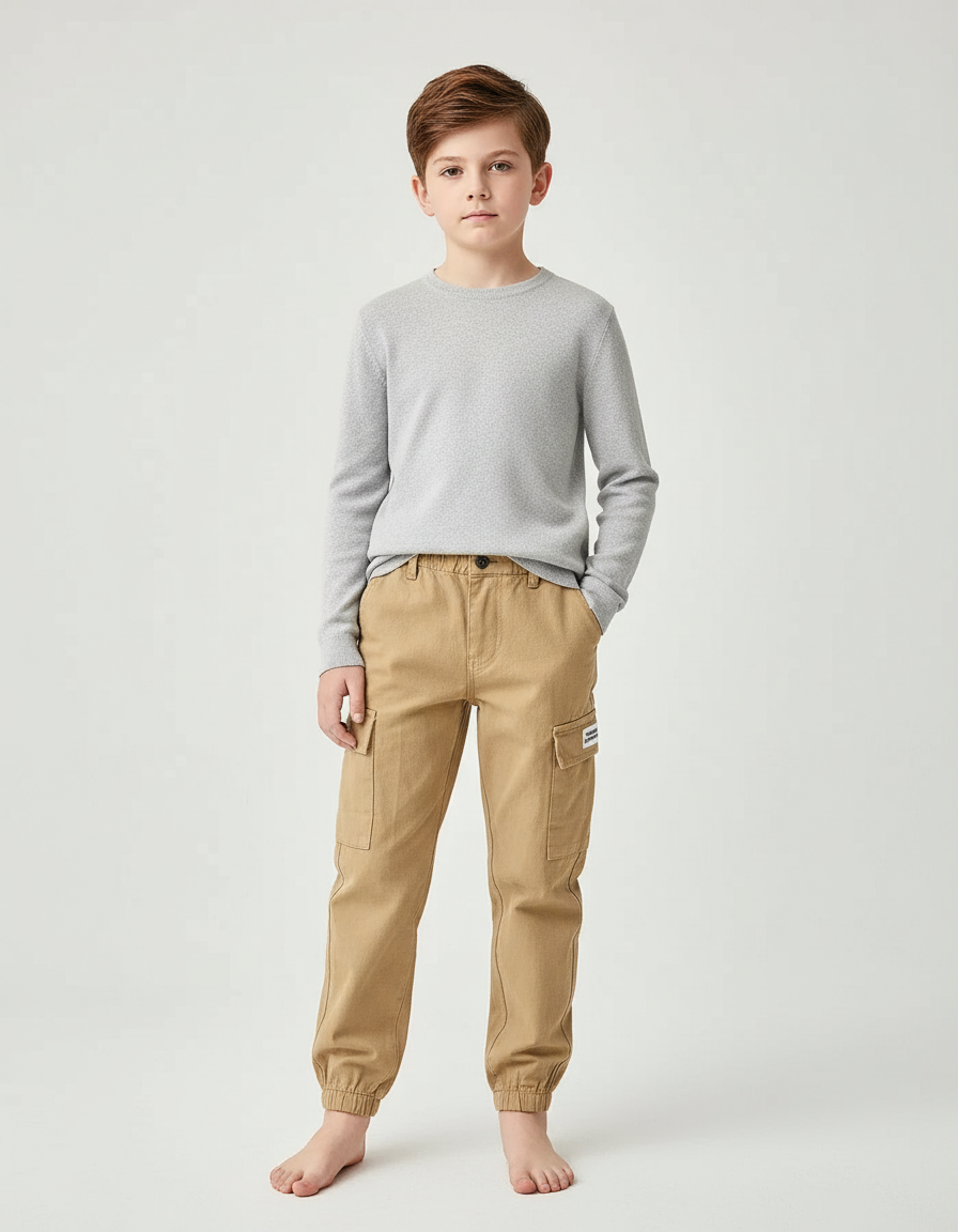 Pantalon Beige Cargo Coton Décontracté Enfant