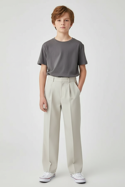 Pantalon Beige Plissé Décontracté Ample Garçon - Polyester