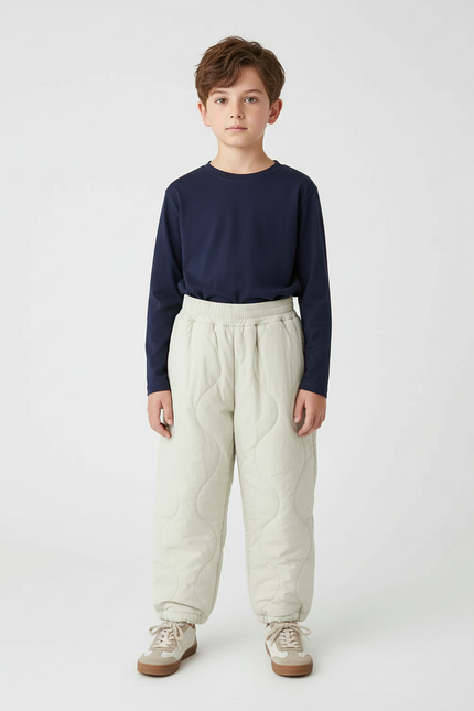 Pantalon Beige Matelassé Ample Confortable Enfant Hiver - Polyester