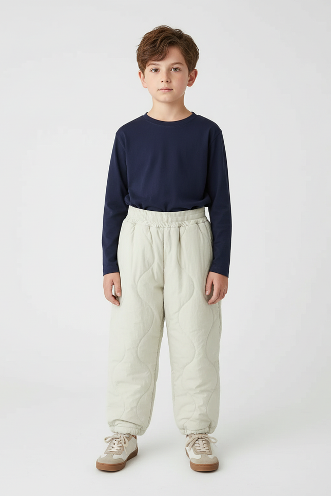 Pantalon Beige Matelassé Ample Confortable Enfant Hiver - Polyester