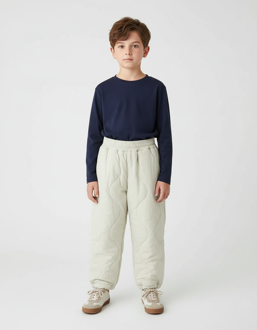 Pantalon Beige Matelassé Ample Confortable Enfant Hiver - Polyester