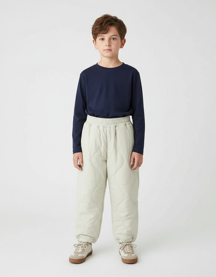 Pantalon Beige Matelassé Ample Confortable Enfant Hiver - Polyester