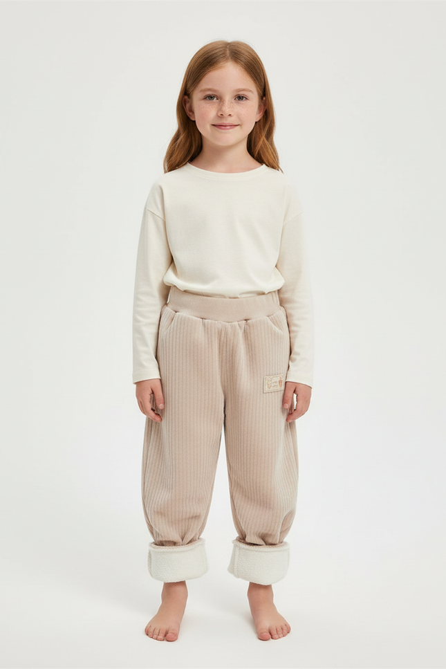 Pantalon Beige Côtelé Ample Doublé Hiver Enfant - Cordé