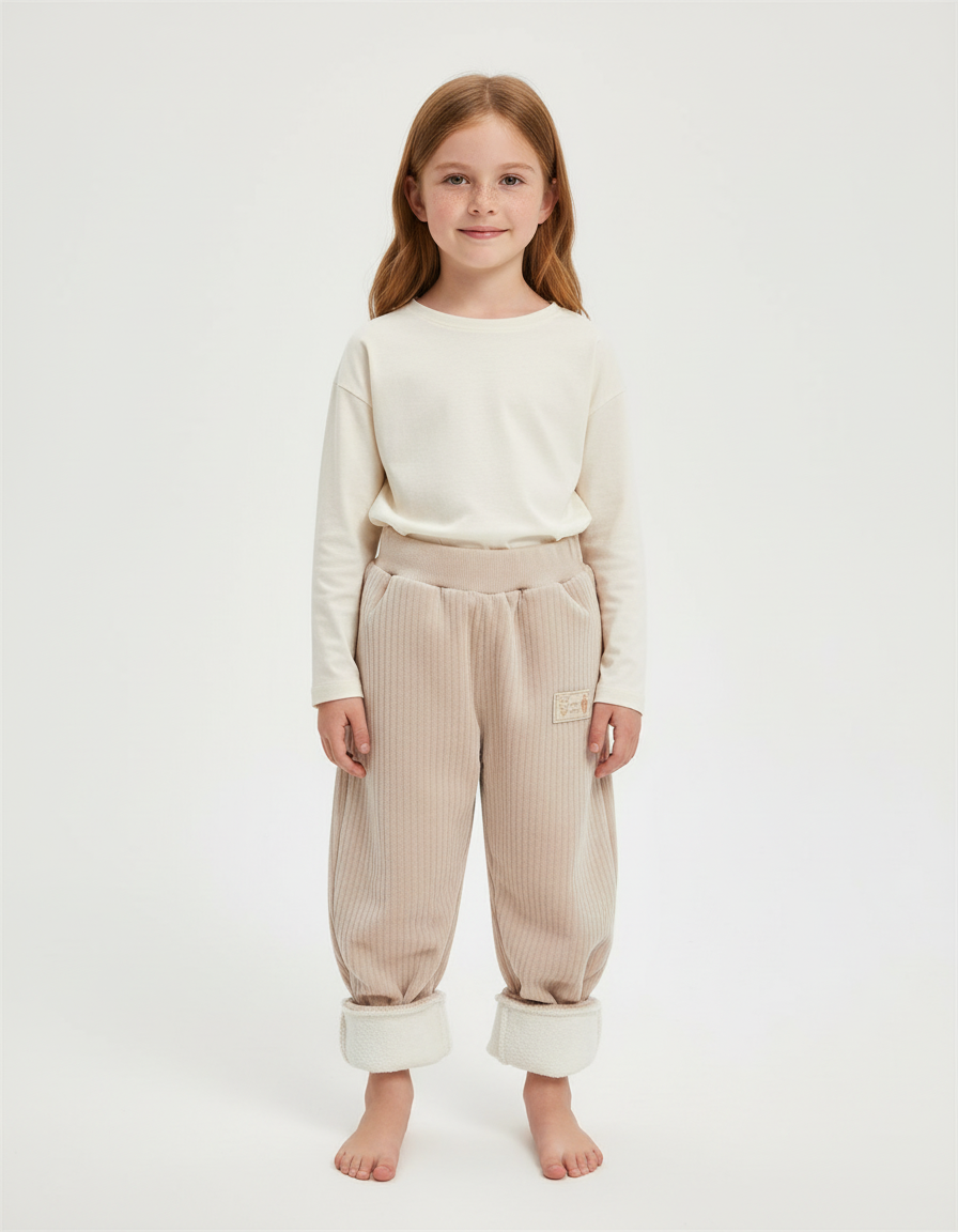 Pantalon Beige Côtelé Ample Doublé Hiver Enfant - Cordé