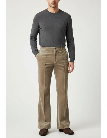 Pantalon Beige Côtelé Évasé Homme Élégant Décontracté - Cordé
