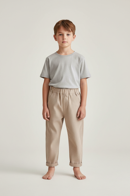 Pantalon Beige Coton Ample Élastiqué Enfant Décontracté - Molleton