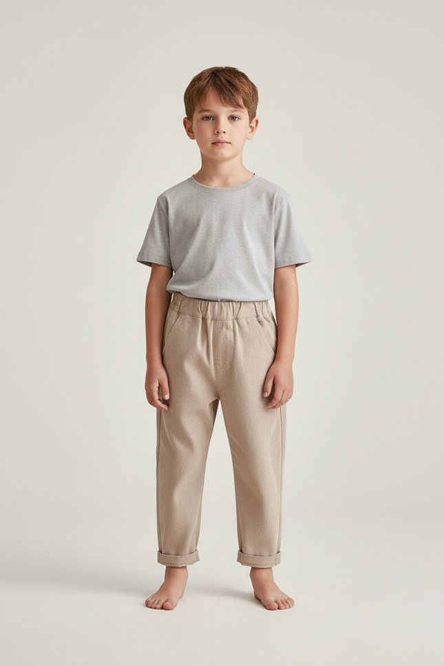 Pantalon Beige Coton Ample Élastiqué Enfant Décontracté - Molleton