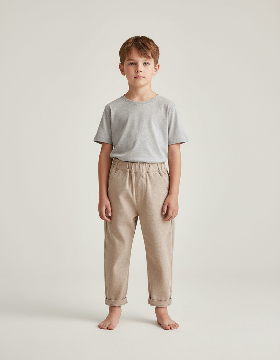 Pantalon Beige Coton Ample Élastiqué Enfant Décontracté - Molleton