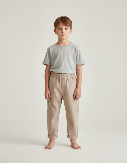Pantalon Beige Coton Ample Élastiqué Enfant Décontracté - Molleton