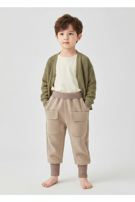Pantalon Beige Cargo Ample Confortable Enfant - Molleton