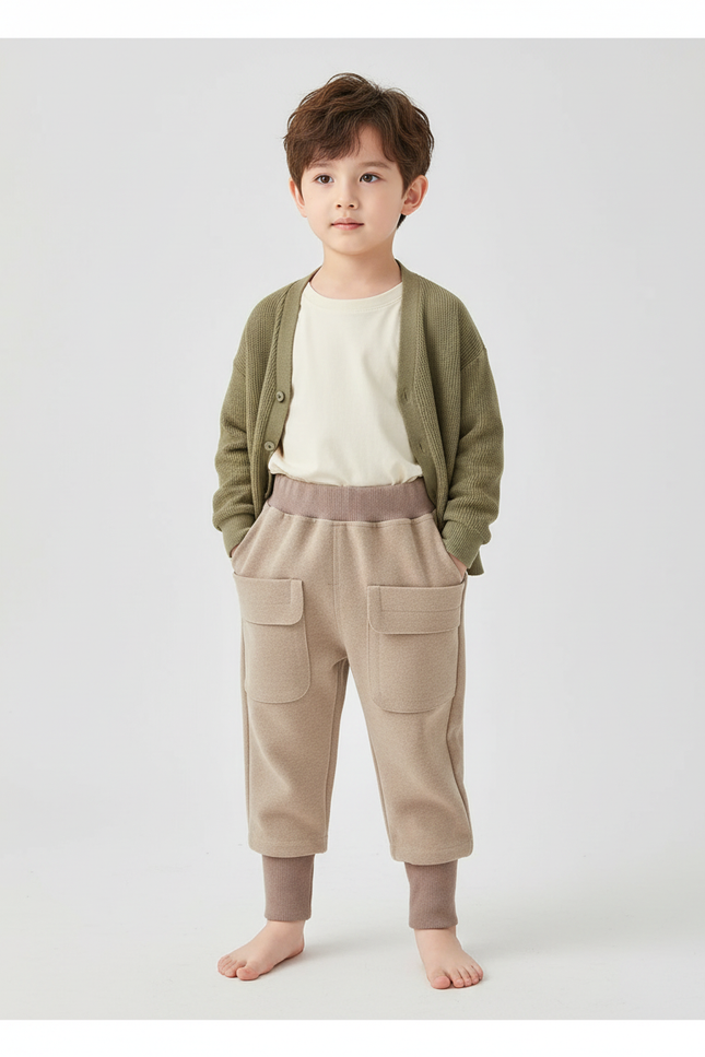 Pantalon Beige Cargo Ample Confortable Enfant - Molleton
