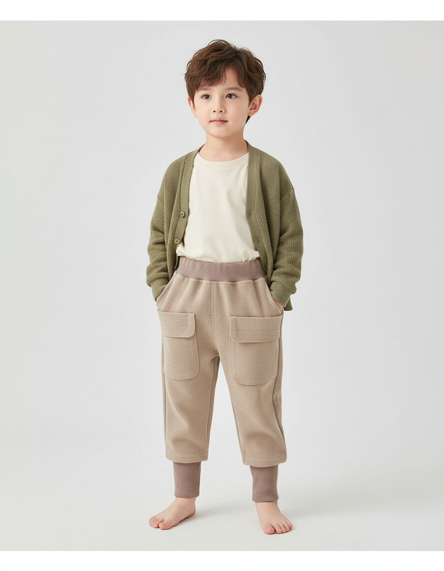 Pantalon Beige Cargo Ample Confortable Enfant - Molleton