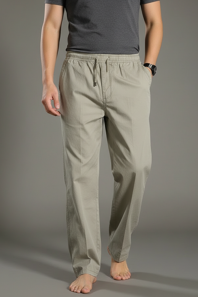 Pantalon Beige Coton Ample Décontracté Homme