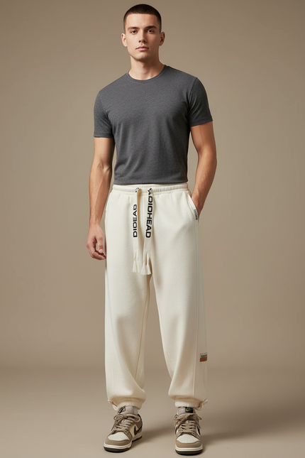 Pantalon Beige Ample Cordon Sport Molleton Homme