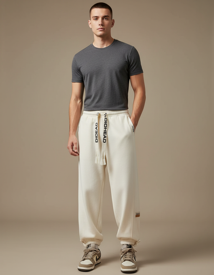 Pantalon Beige Ample Cordon Sport Molleton Homme