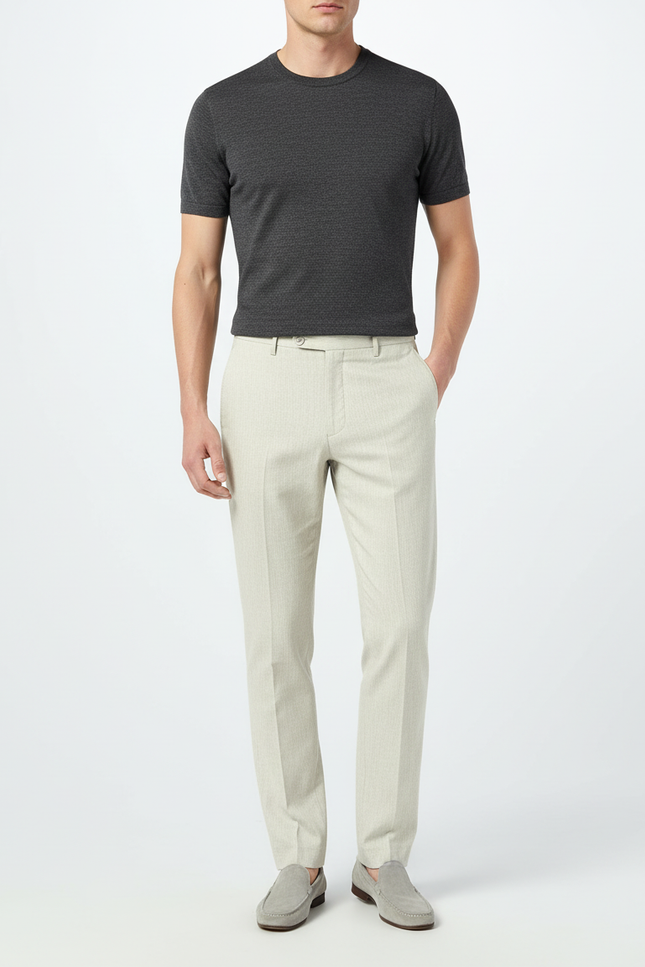 Pantalon Beige Slim Décontracté Élégant Homme - Gabardine