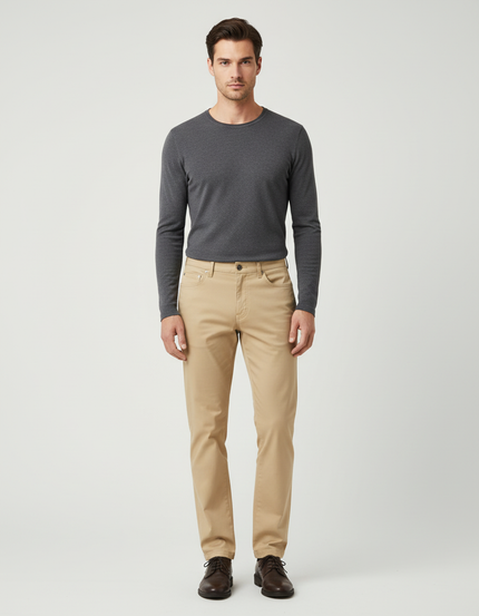 Pantalon Beige Homme Slim Coton Décontracté Élégant