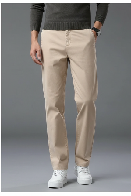Pantalon Beige Coton Droit Décontracté Homme Ample - Gabardine