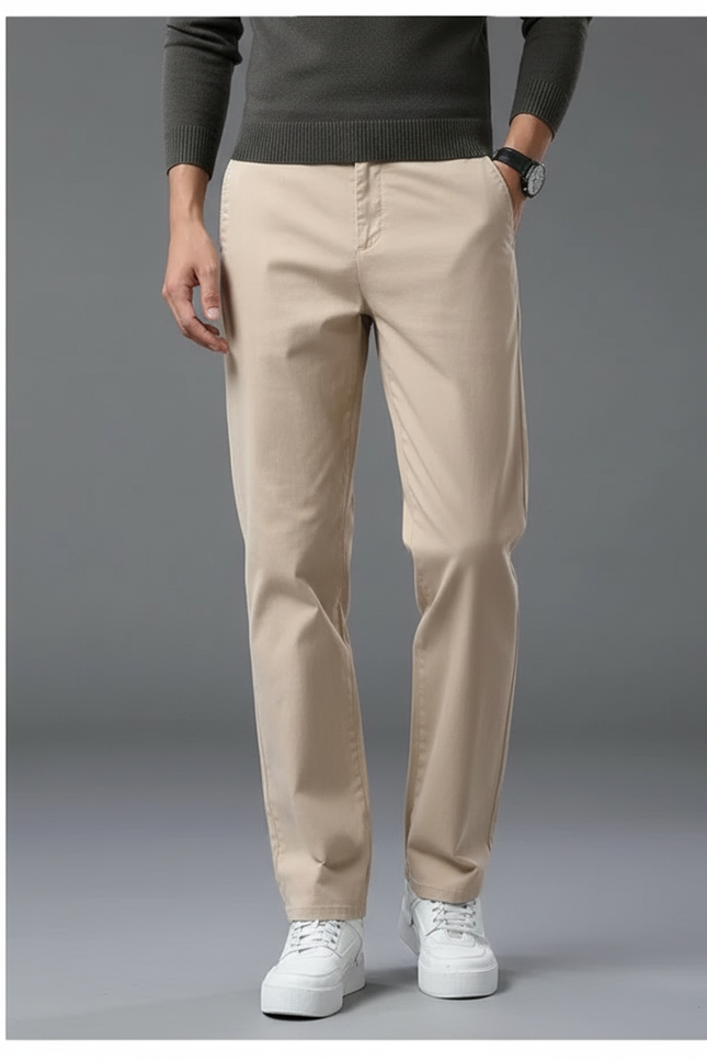 Pantalon Beige Coton Droit Décontracté Homme Ample - Gabardine