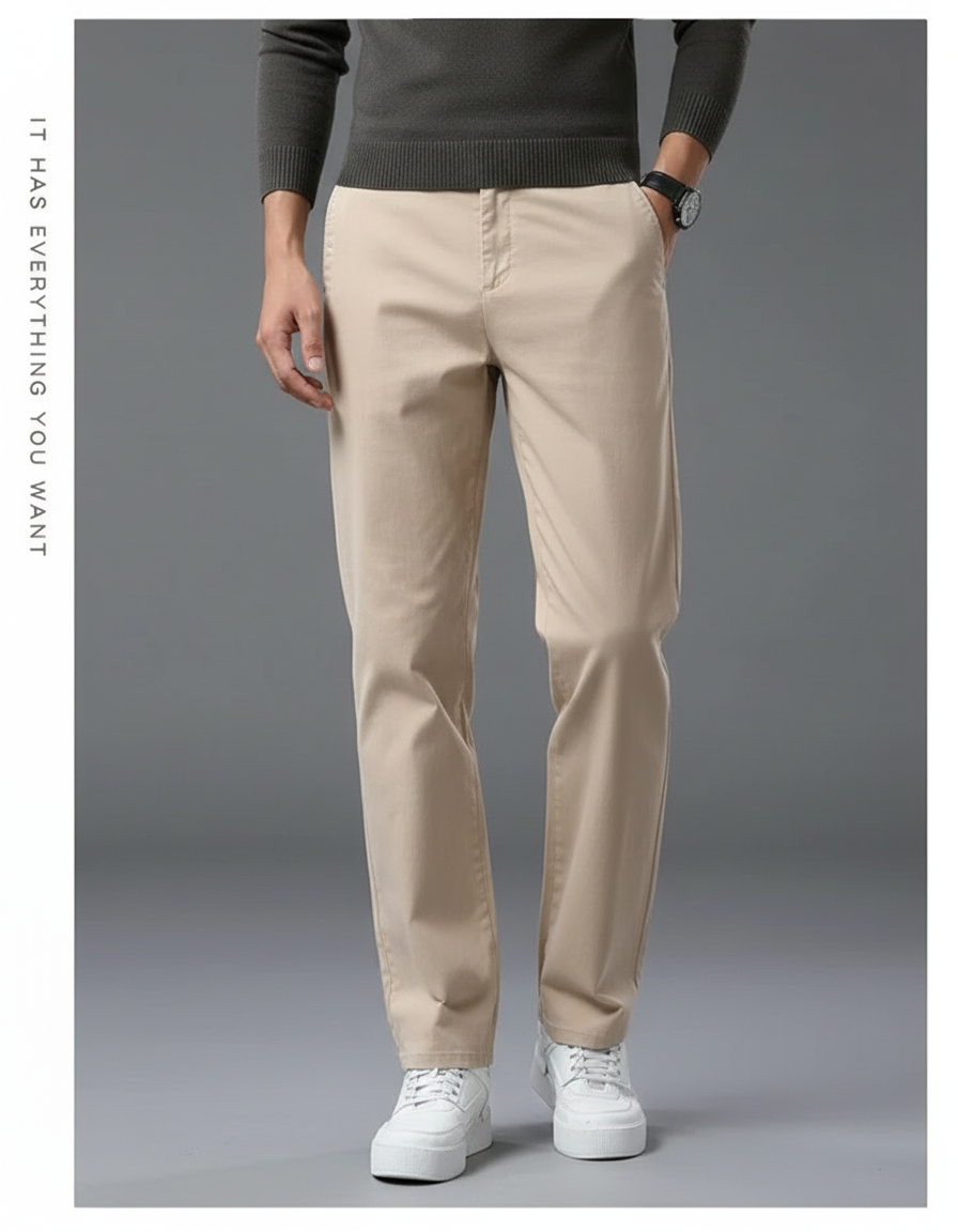 Pantalon Beige Coton Droit Décontracté Homme Ample - Gabardine
