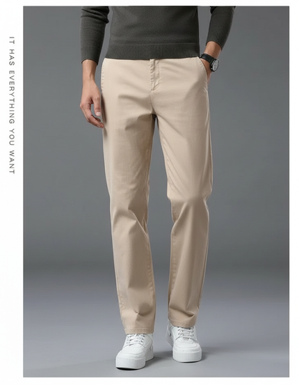 Pantalon Beige Coton Droit Décontracté Homme Ample - Gabardine