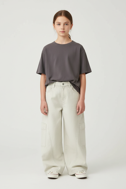 Pantalon Beige Ample Cargo Décontracté Garçon - Jean