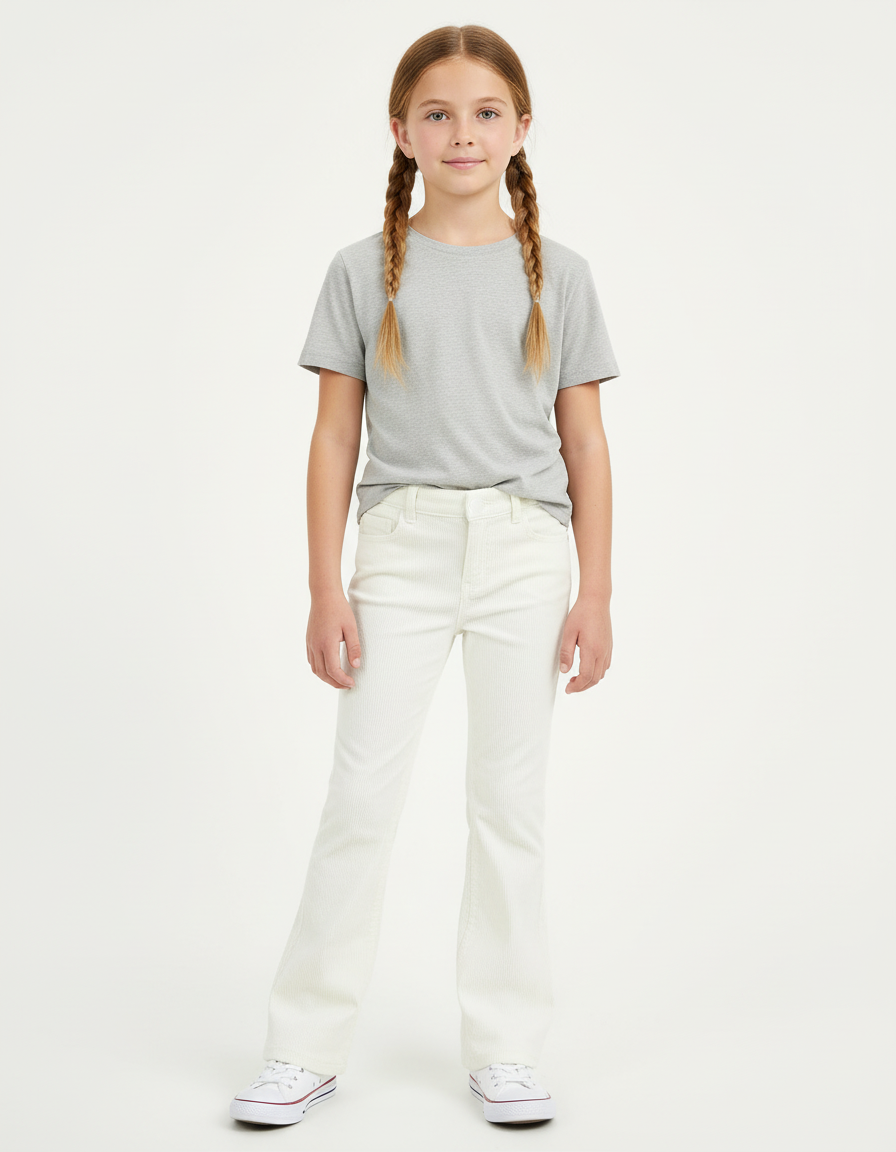 Pantalon Beige Côtelé Évasé Enfant Fille - Cordé