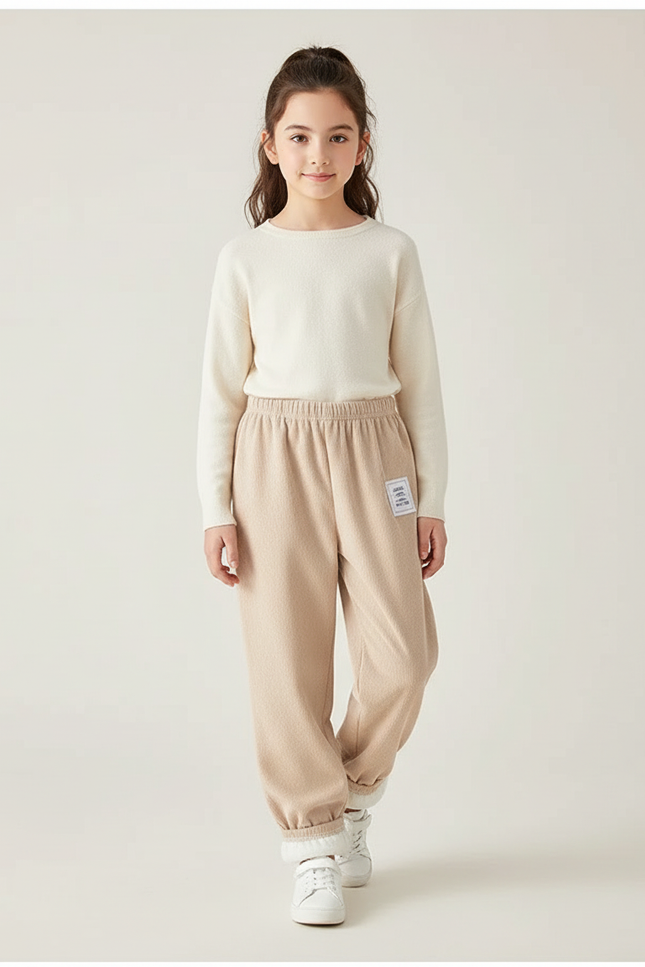 Pantalon Beige Molletonné Doux Confortable Enfant