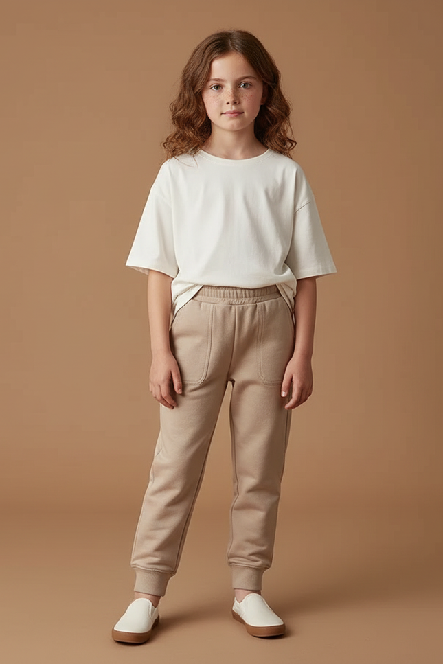 Pantalon Beige Molletonné Cordon Confortable Enfant