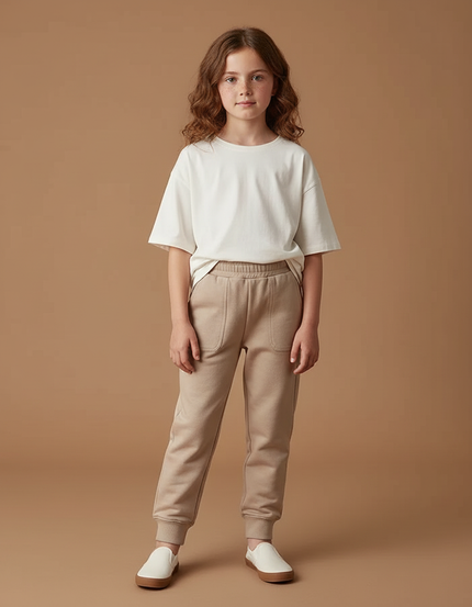 Pantalon Beige Molletonné Cordon Confortable Enfant