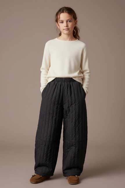 Pantalon Beige Matelassé Noir Enfant Chaud Ample - Polyester