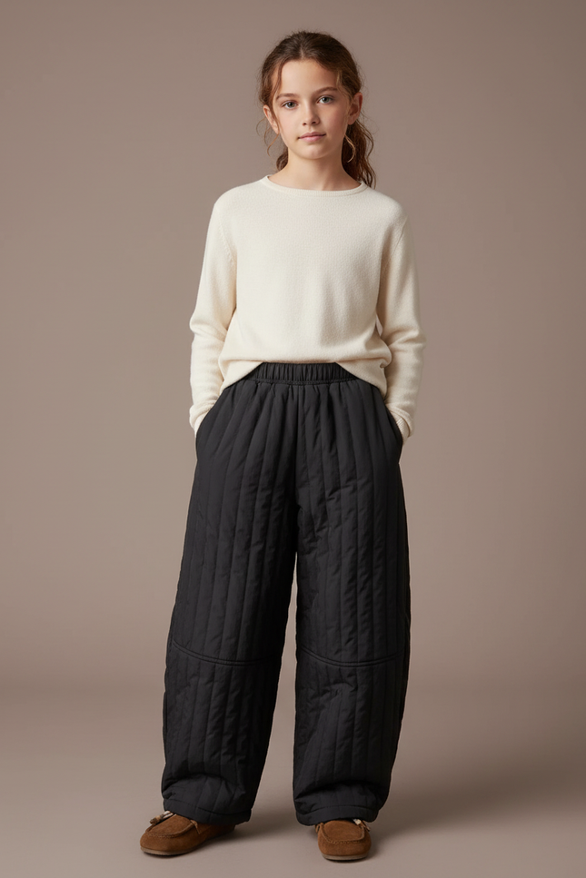 Pantalon Beige Matelassé Noir Enfant Chaud Ample - Polyester