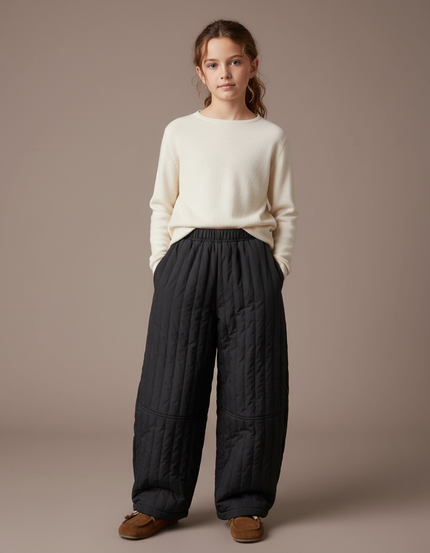Pantalon Beige Matelassé Noir Enfant Chaud Ample - Polyester