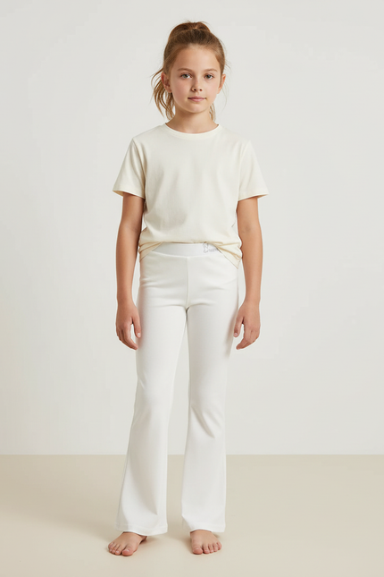 Pantalon Beige Évasé Fluide Confortable Fille - Maille