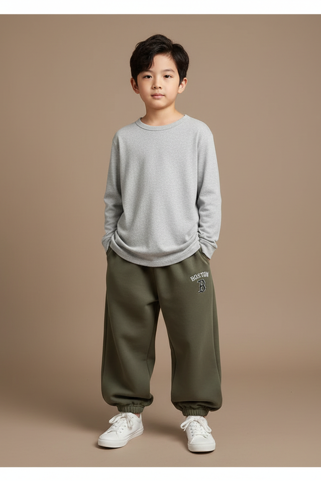 Pantalon Beige Sport Molletonné Ample Boston Enfant - Kaki