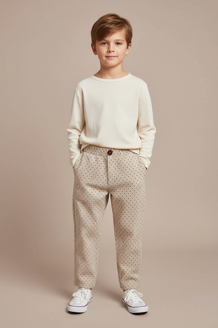 Pantalon Beige À Pois Ample Décontracté Enfant - Cordé